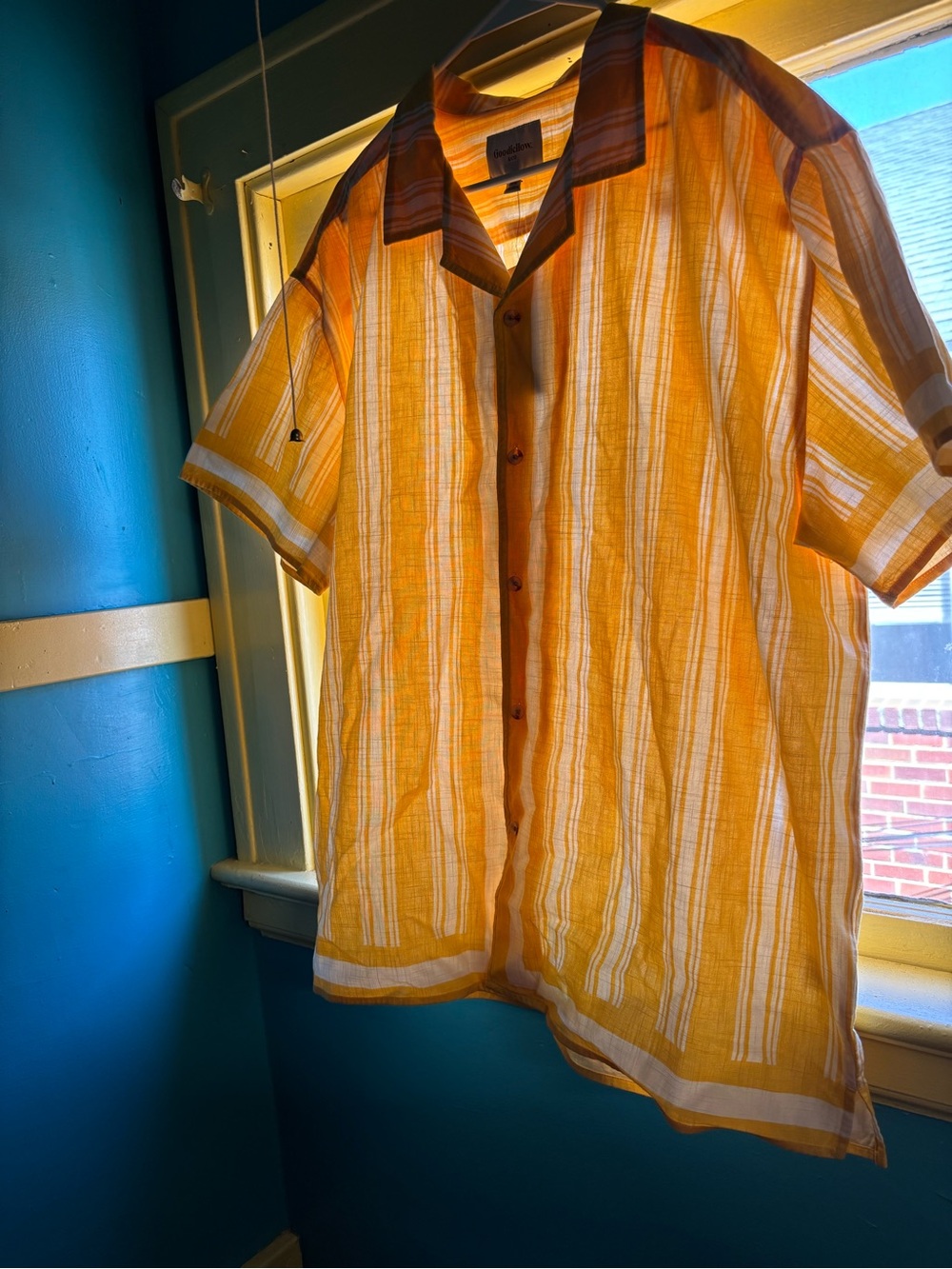 Goodfellow & Co Yellow Striped Short-Sleeve Button-Down Shirt